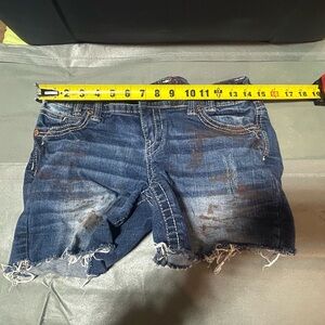 Rue21 Blue Shorts with brown paint splash